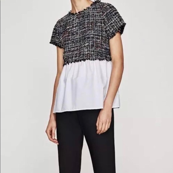 Zara Tweed Shirt Blouse sz Small - Picture 4 of 7